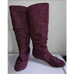 A.N.A. Purple Faux Suede Wedge Slouch Boots Ladies Size 8.5